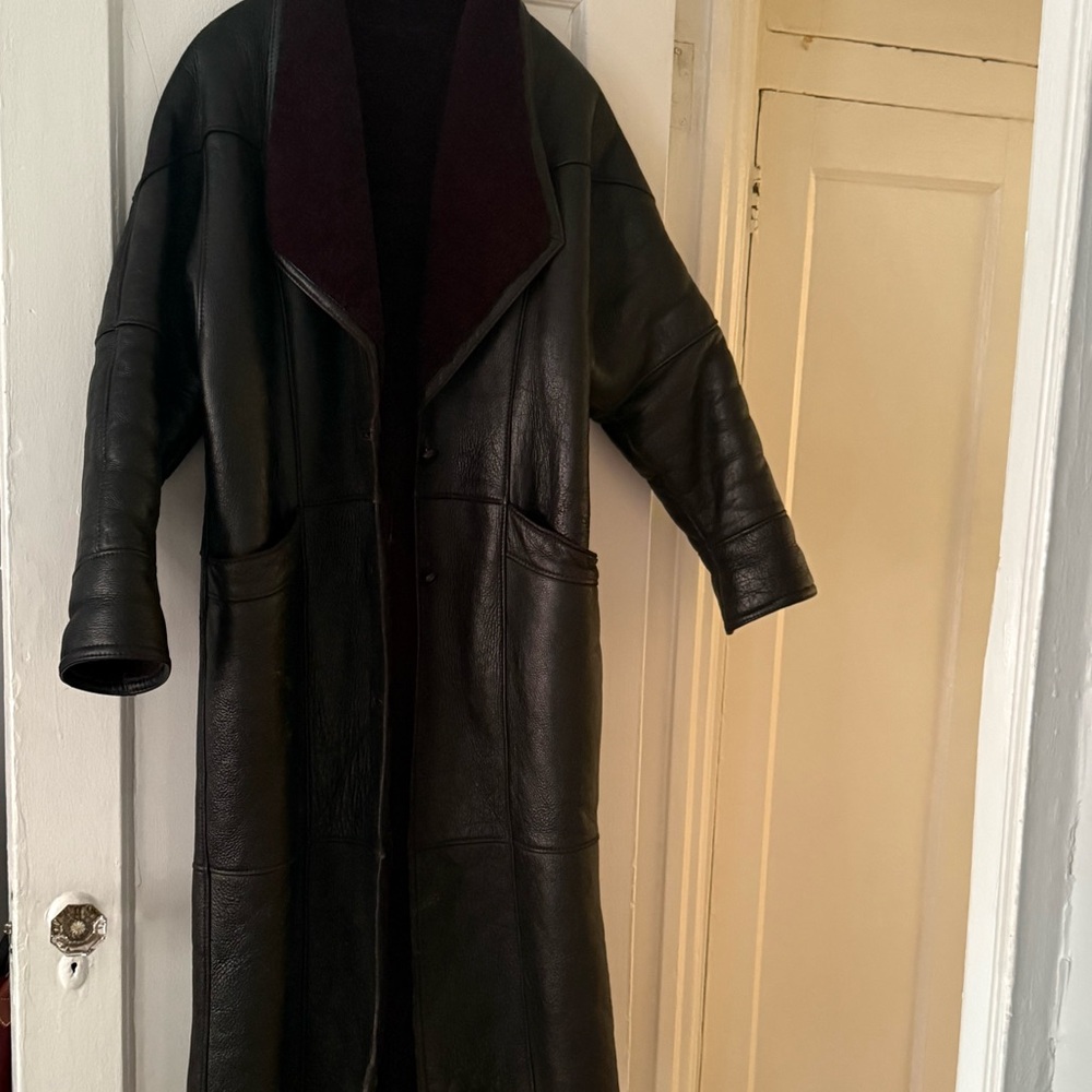 Women's Eduardo Bassoni Genuine Leather Shearling Long Medium Vintage - Picture 3 of 6